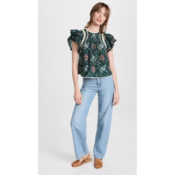 NWOT SEA New York Flutter Sleeve Lace Trim Crop Cotton Top Size Small - Picture 1 of 6